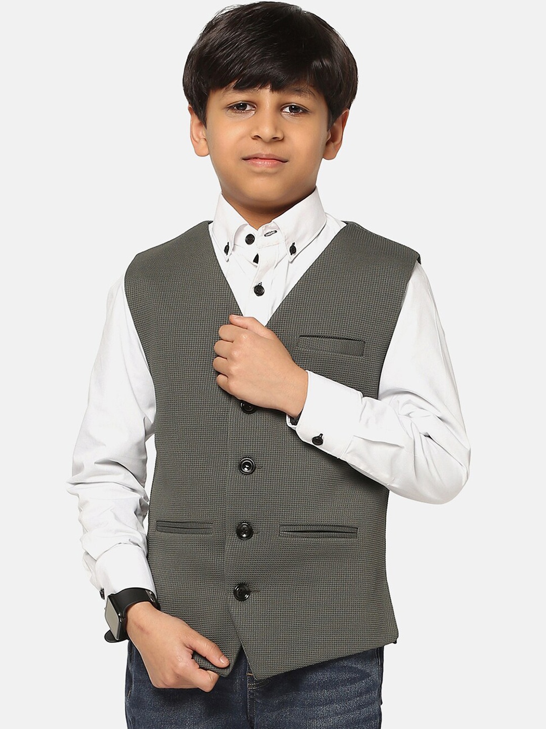 

TAHVO Boys Woven Design Waistcoat, Olive