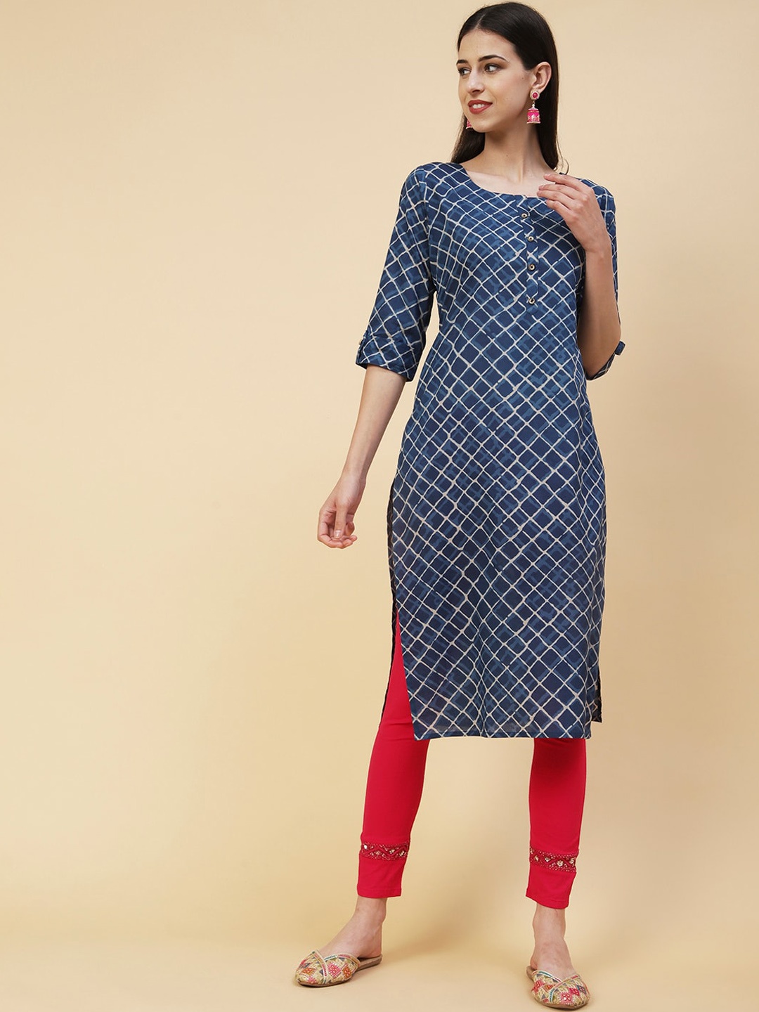 

FASHOR Geometric Printed Straight Batik Cotton Kurta, Blue