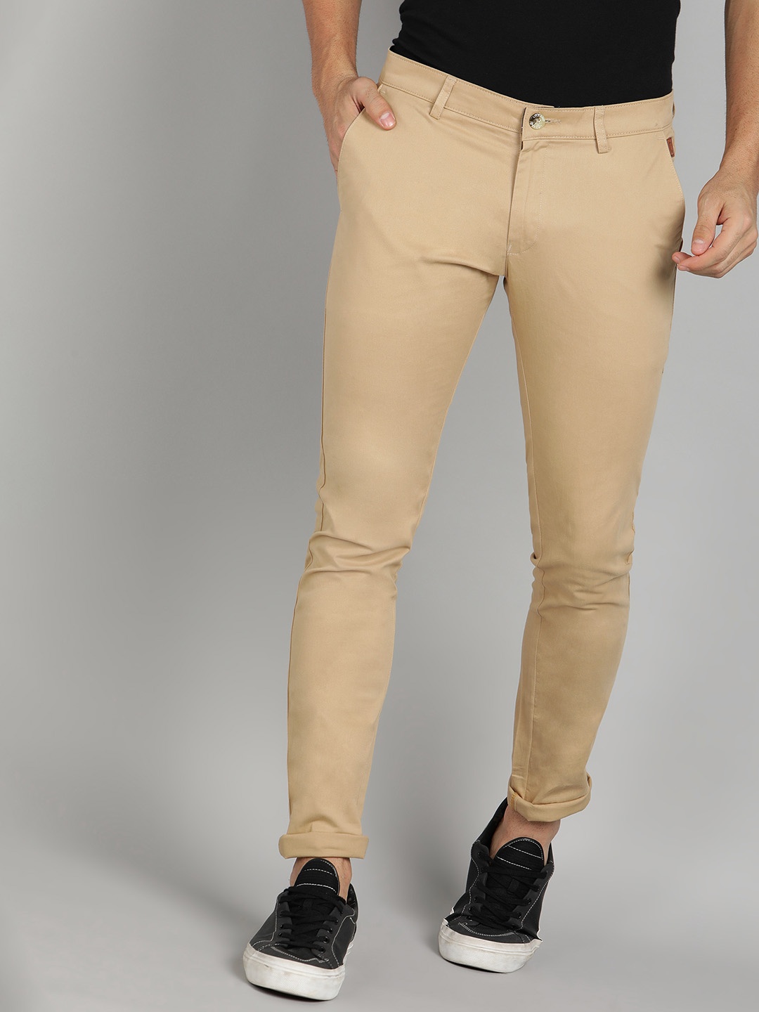 

Urbano Fashion Men Mid Rise Slim Fit Cotton Chinos Trousers, Beige