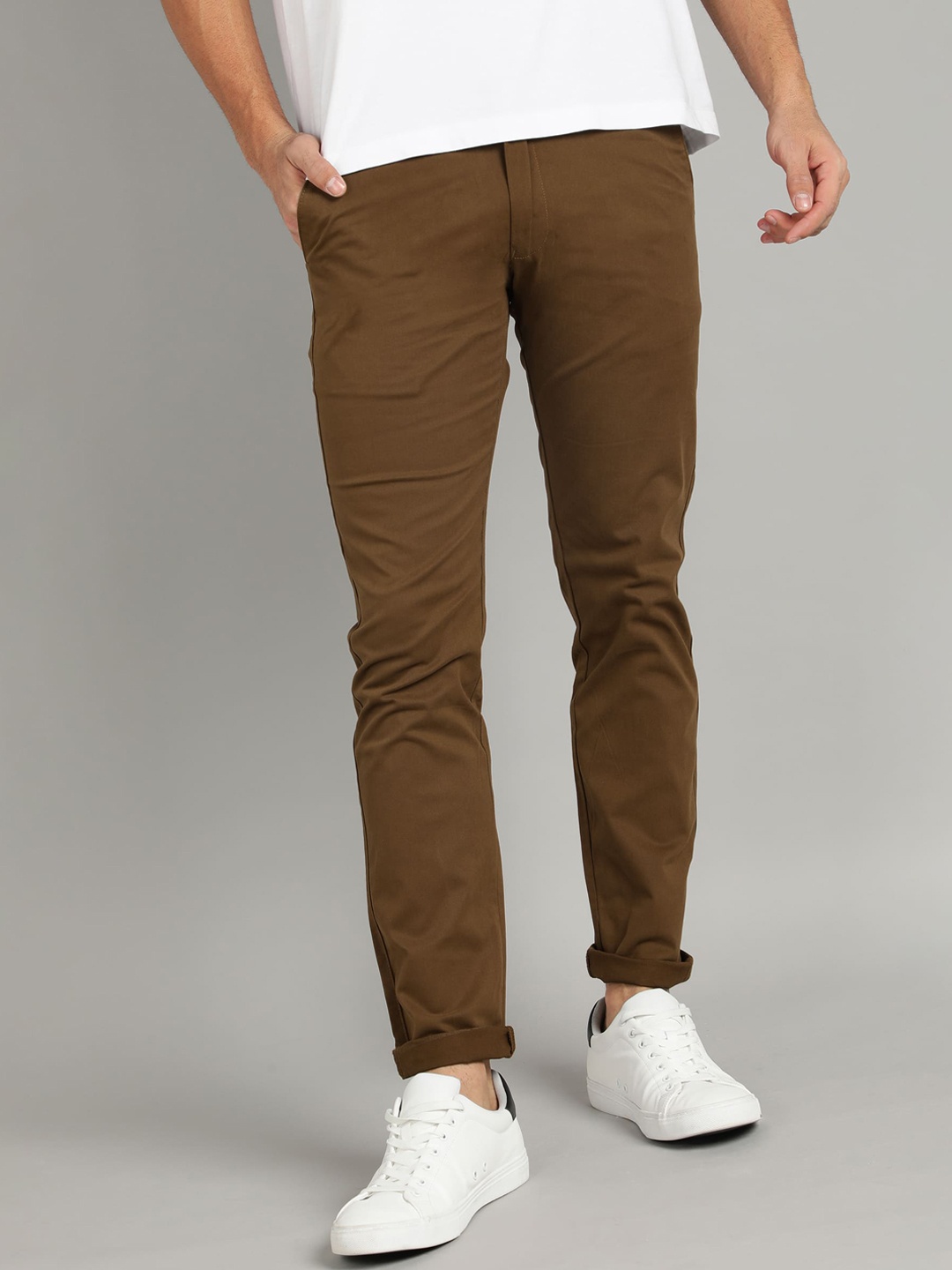 

Urbano Fashion Men Slim Fit Mid-Rise Chinos Trousers, Brown