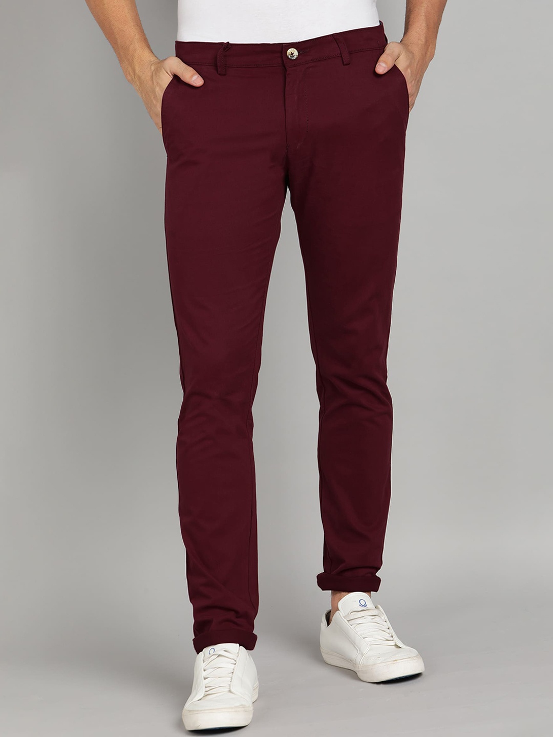 

Urbano Fashion Men Mid-Rise Slim Fit Chinos Trousers, Maroon