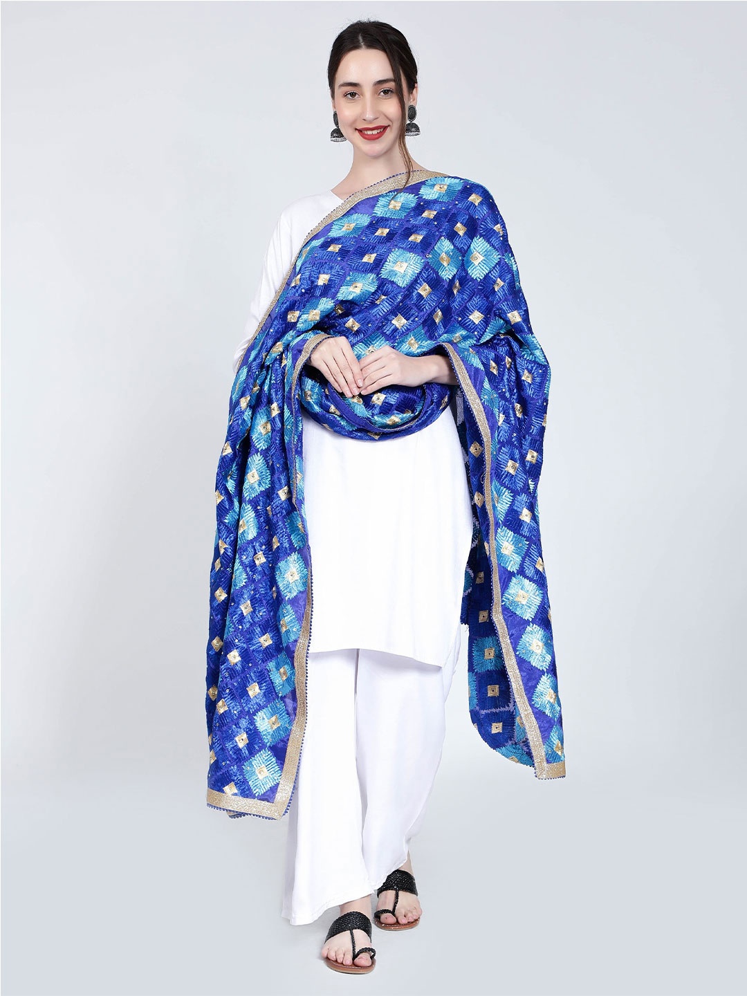 

Moda Chales Embroidered Dupatta with Phulkari, Blue