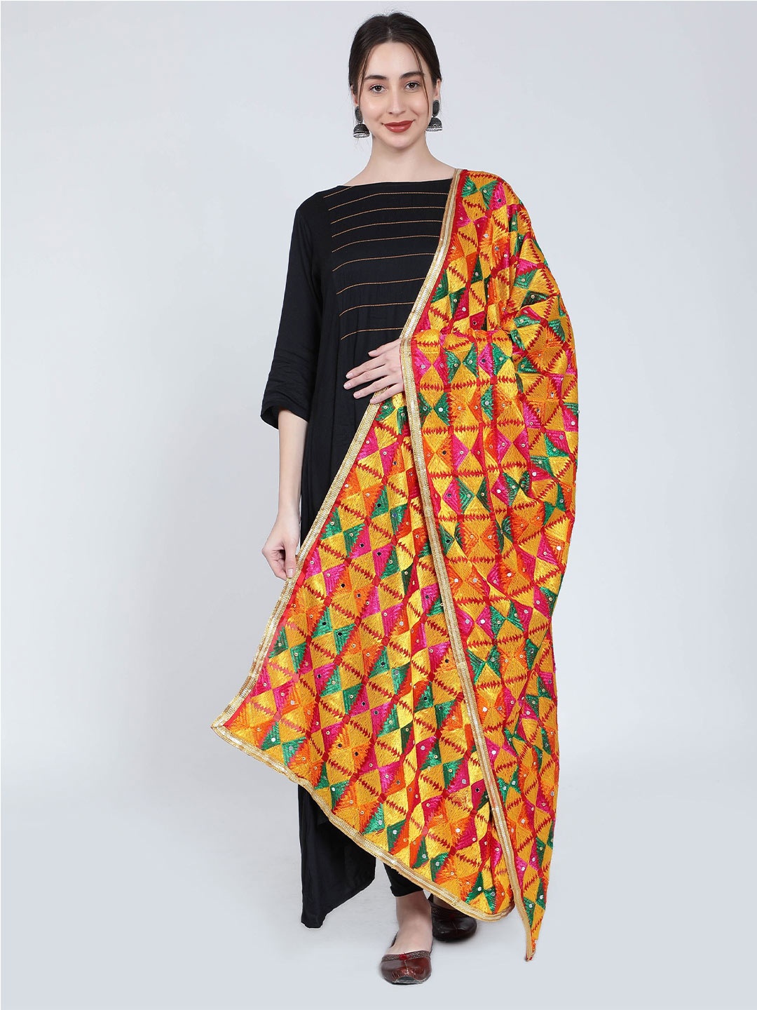 

Moda Chales Ethnic Motifs Embroidered Dupatta with Mirror Work, Yellow