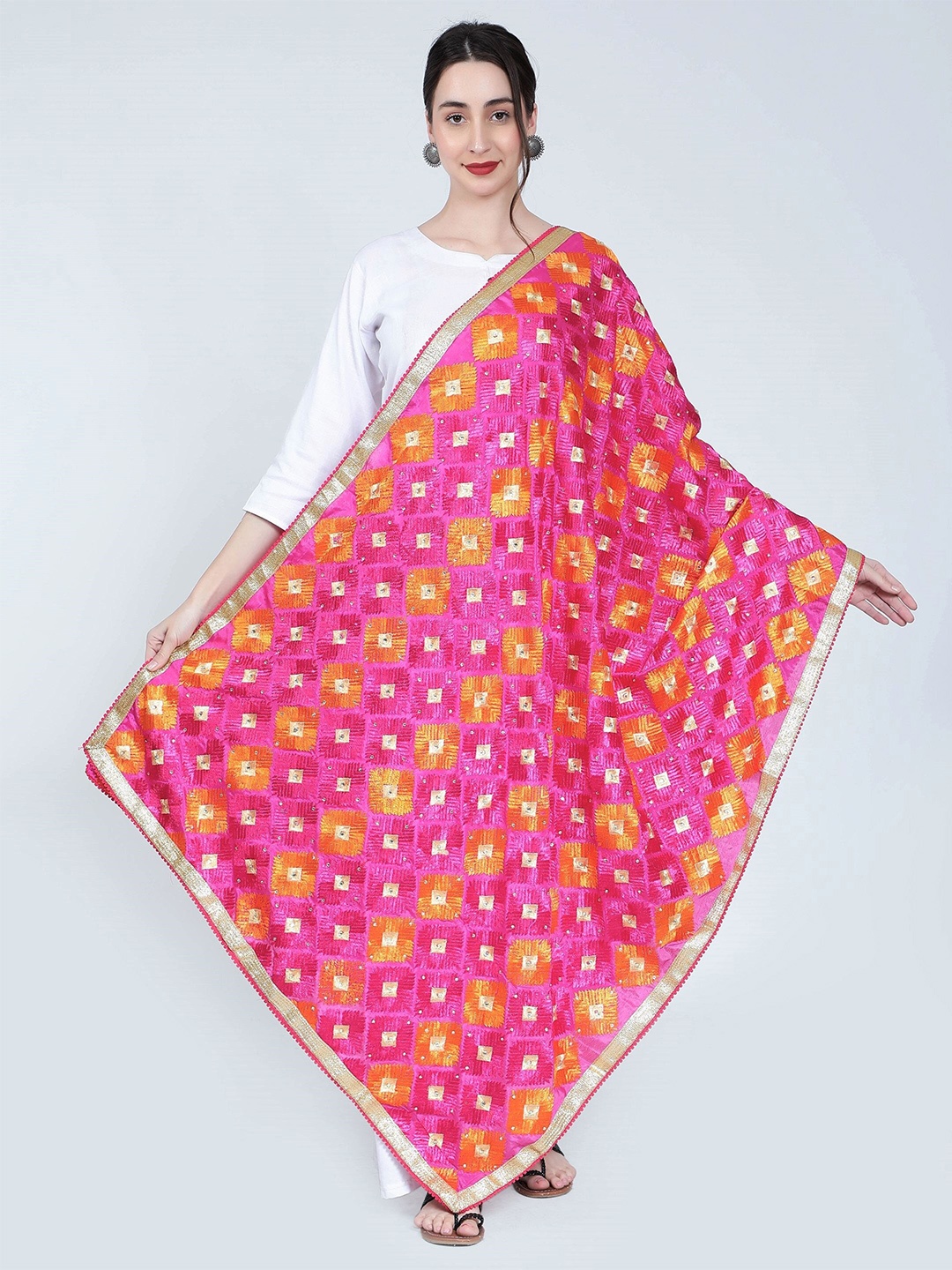 

Moda Chales Embroidered Dupatta with Phulkari, Magenta