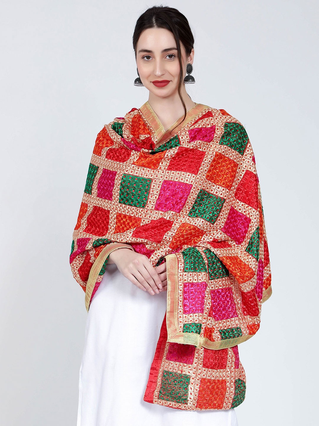 

Moda Chales Embroidered Dupatta with Phulkari, Green
