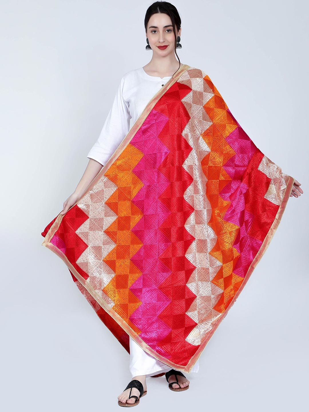 

Moda Chales Embroidered Dupatta with Phulkari, Red