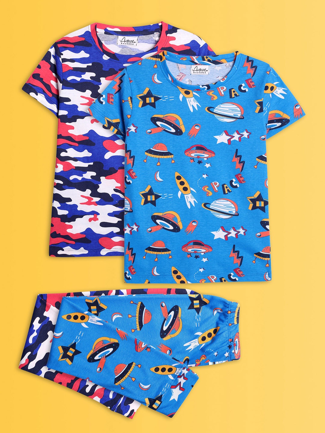 

Anthrilo Boys Pack Of 2 Conversational Printed Night Suit, Blue