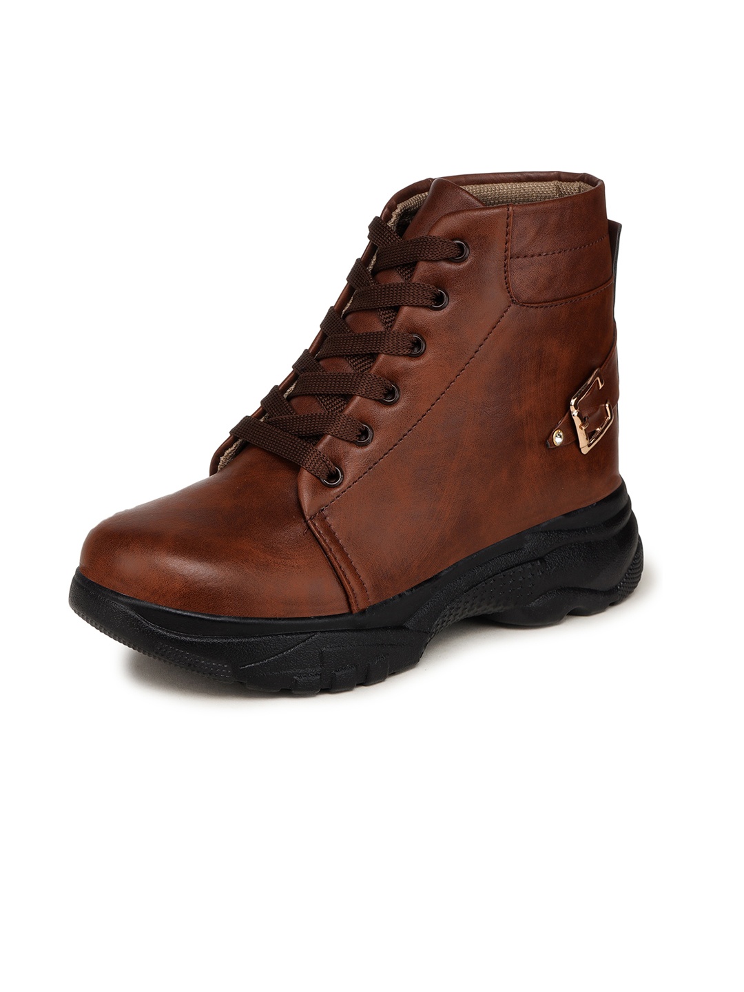 

BOOTCO Mid Top Flatform-Heel Lightweight Boots With Buckle Detail, Brown