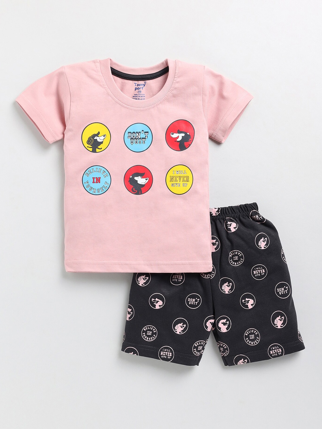 

Toonyport Boys Printed Pure Cotton T-shirt with Shorts, Pink