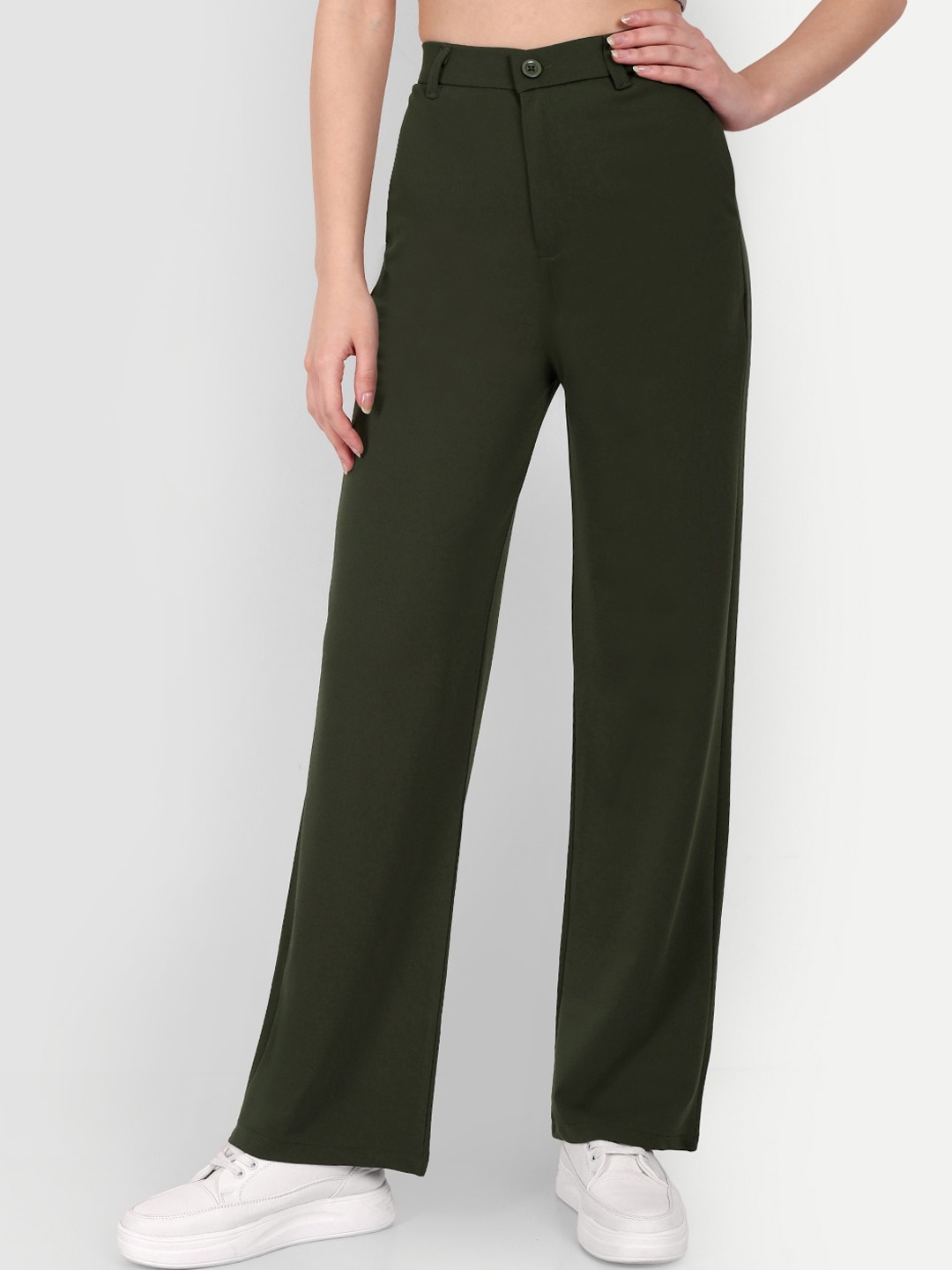 

BROADSTAR Women Smart Straight Fit High-Rise Easy Wash Trousers, Olive