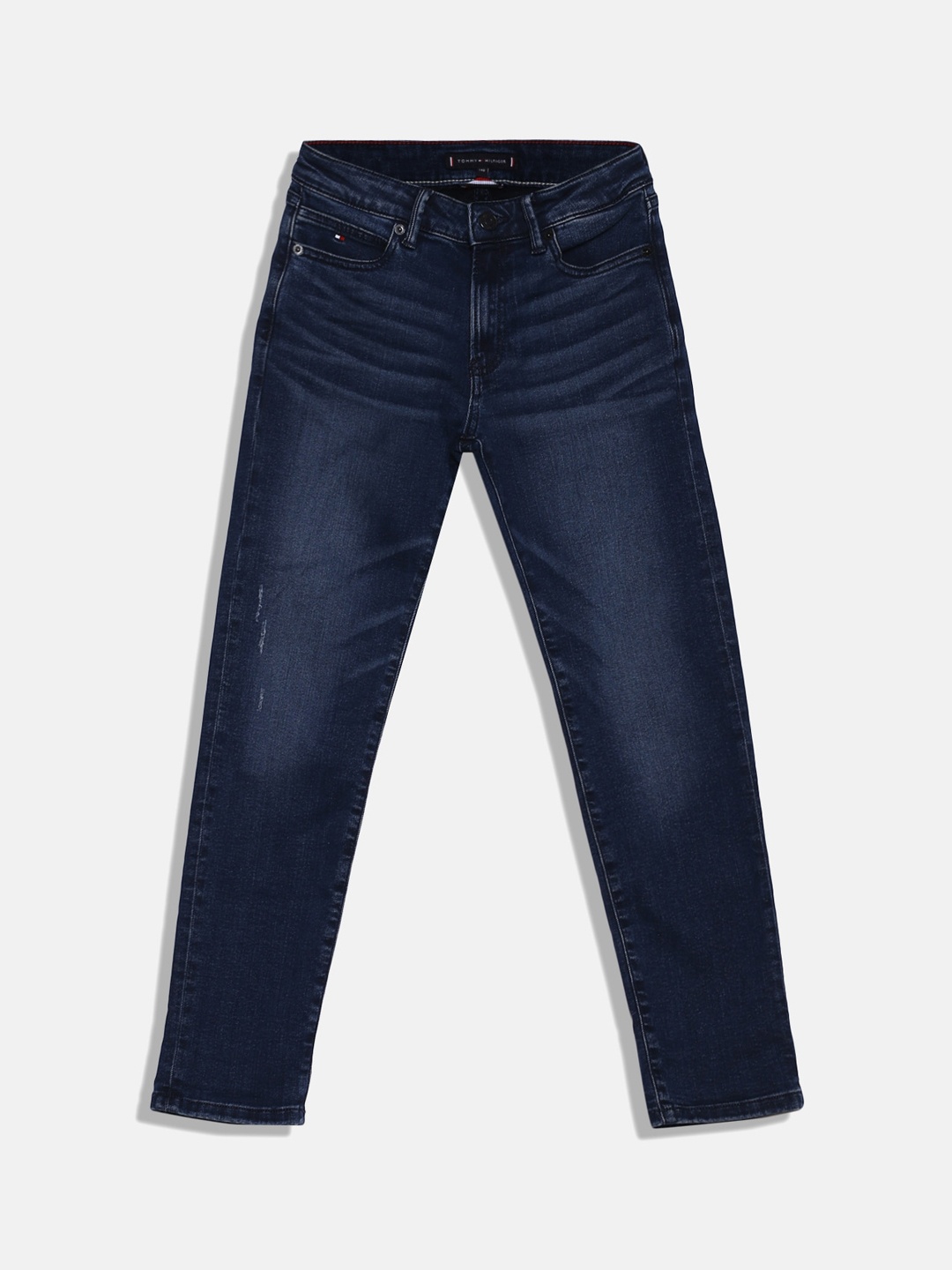 

Tommy Hilfiger Boys Regular Fit Low Distressed Light Fade Jeans, Navy blue