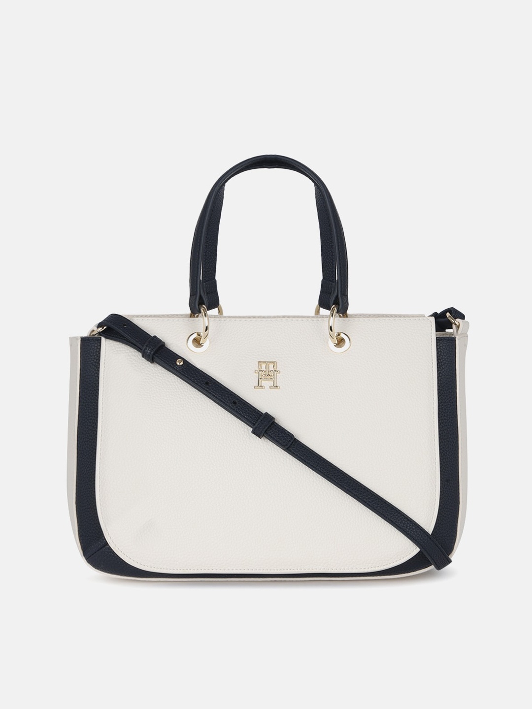 

Tommy Hilfiger Colourblocked PU Swagger Handheld Bag with Fringed, Beige