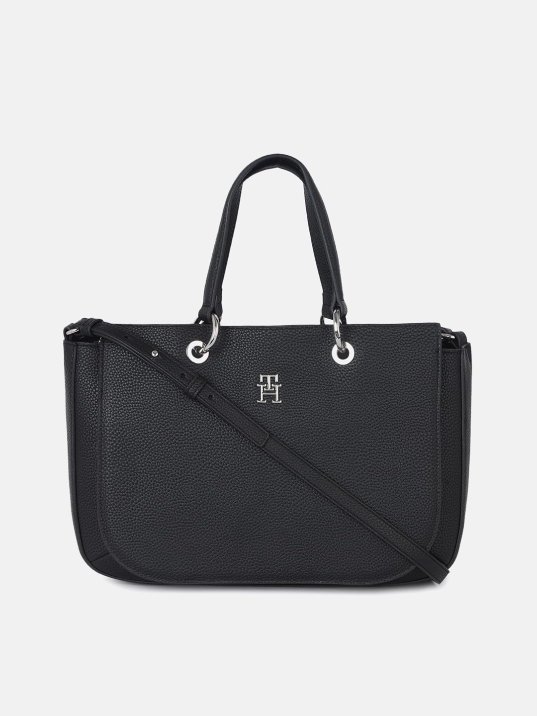 

Tommy Hilfiger Women Textured PU Oversized Shopper Handheld Bag, Black