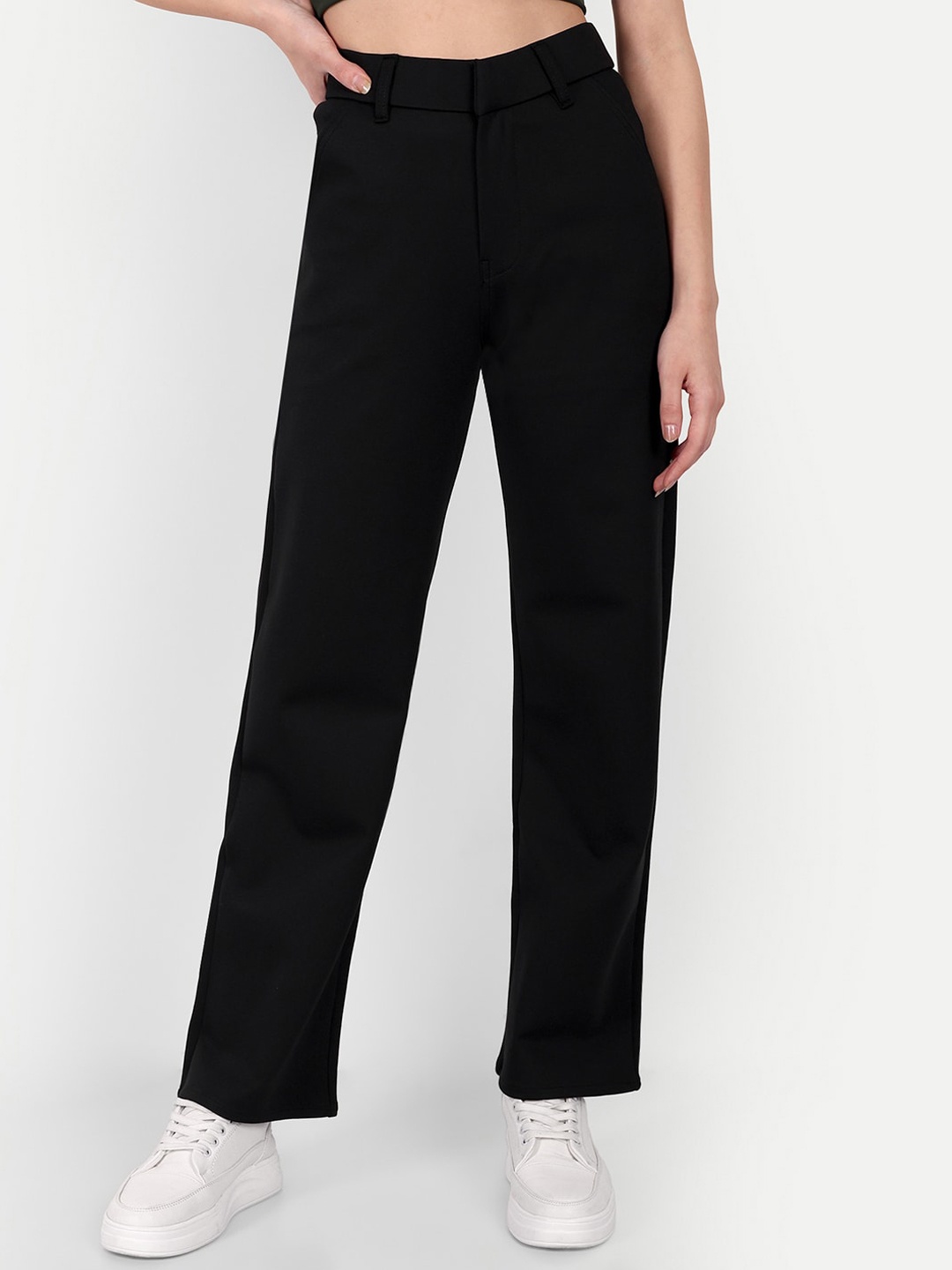 

Next One Women Smart Loose Fit High-Rise Easy Wash Formal Trousers, Black