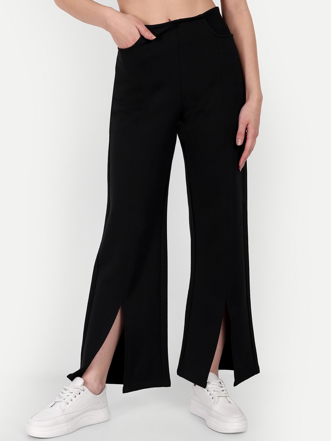 

Next One Women Smart Flared High-Rise Easy Wash Trousers, Black