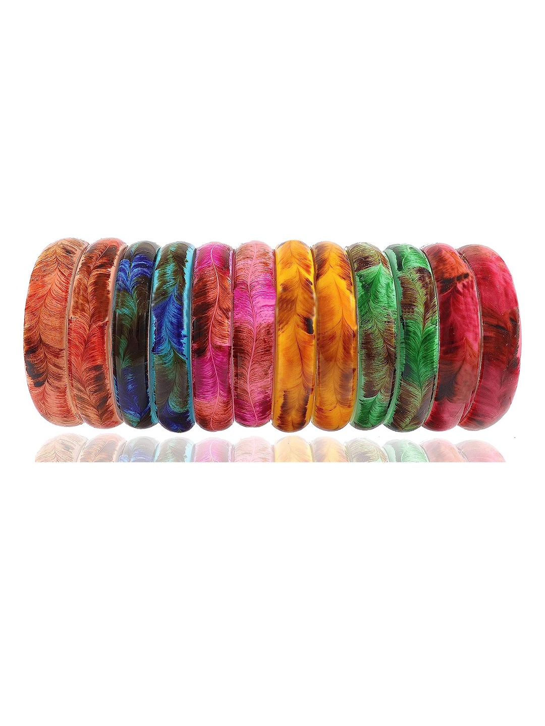 

NMII Set Of 12 Glossy Finished Glass Bangles, Na