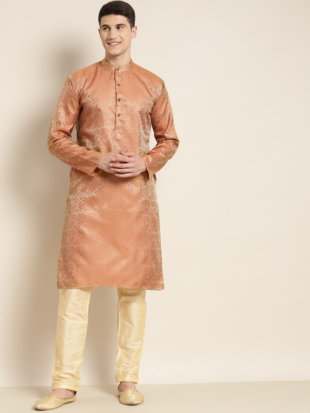 

SOJANYA Woven Design Mandarin Collar Silk Cotton Kurta, Maroon