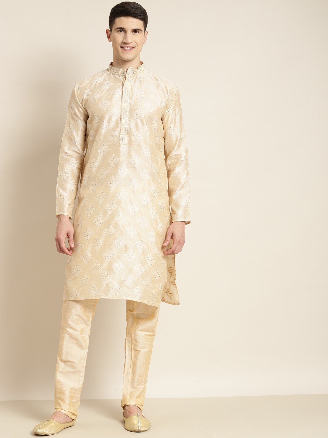 

SOJANYA Ethnic Motifs Woven Design Thread Work Kurta, Cream