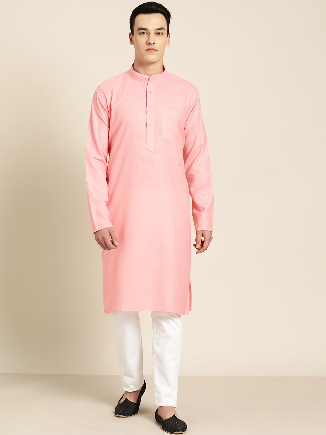 

SOJANYA Mandarin Collar Straight Kurta, Pink