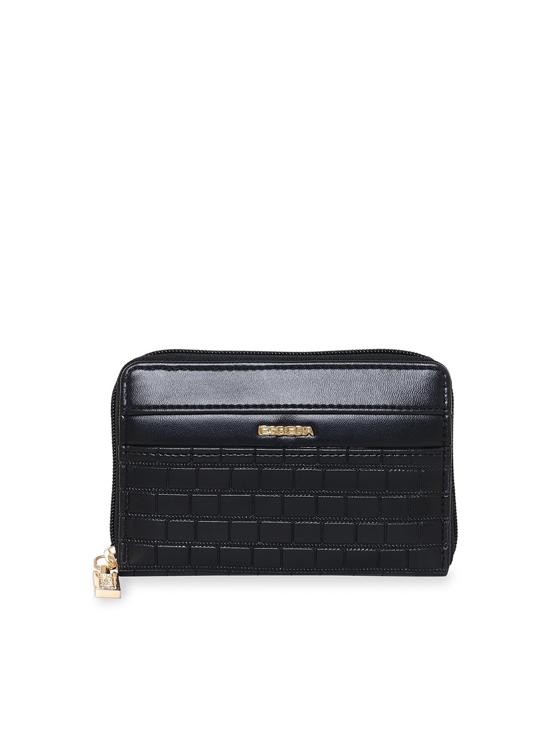 ESBEDA Women Textured PU Zip Around Wallet, Black