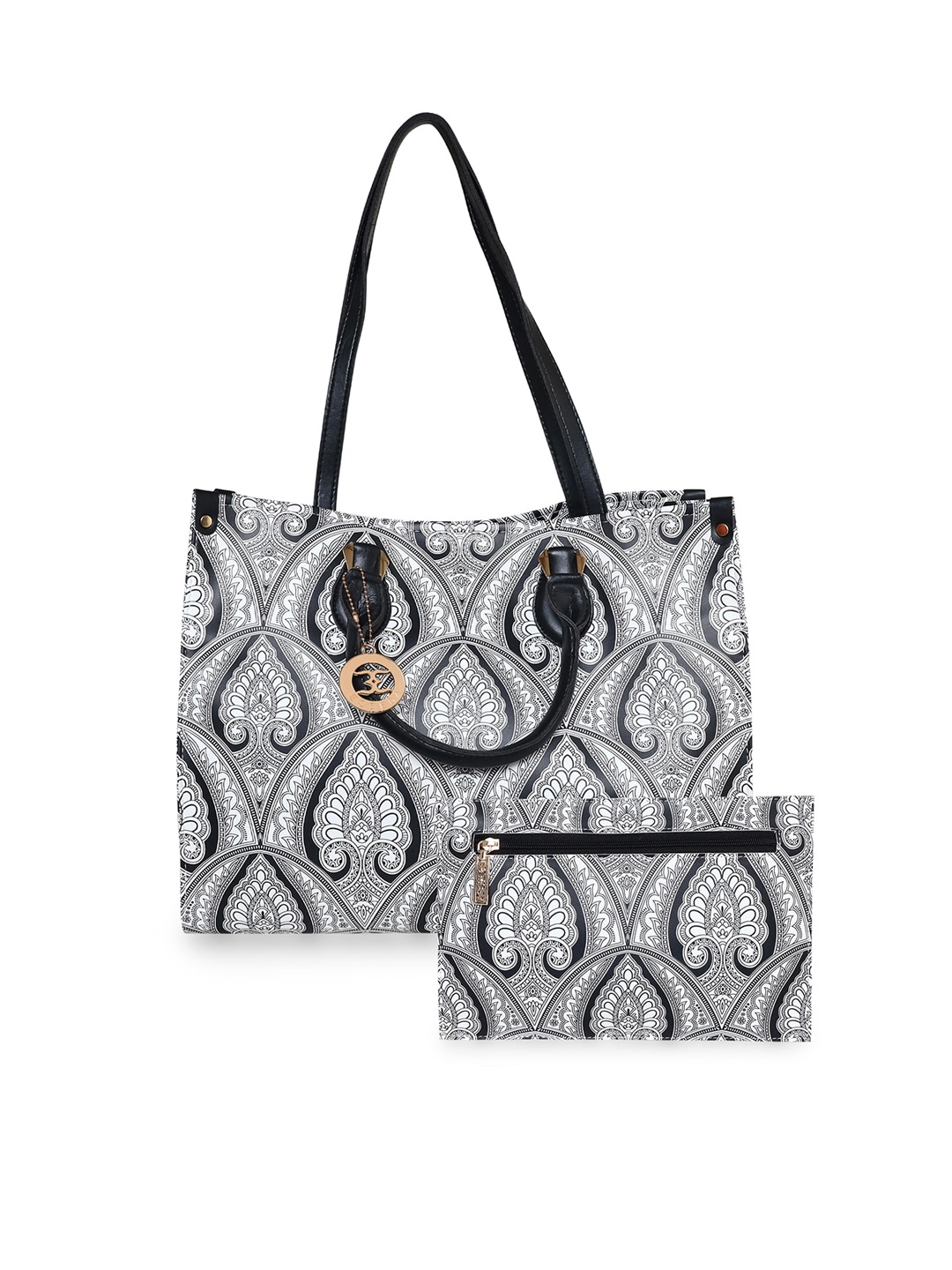 

ESBEDA Ethnic Motifs Textured PU Shopper Handheld Bag, Black