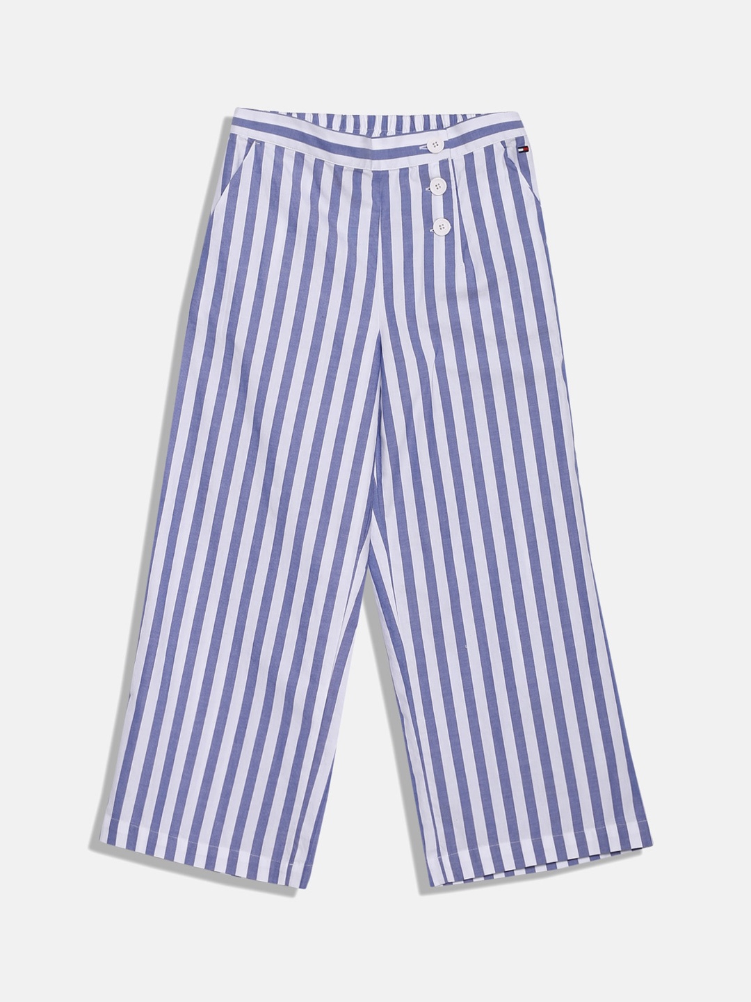 

Tommy Hilfiger Girls Striped Cotton Culottes Trousers, Blue