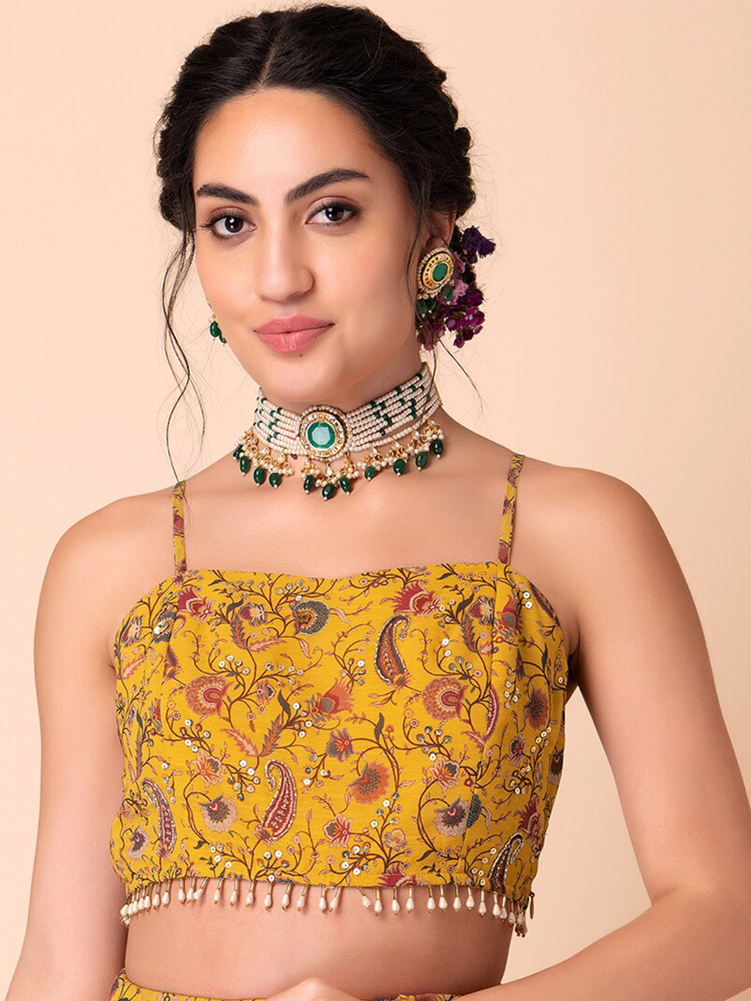 

INDYA X VARUN BAHL Ethnic Motif Shoulder Straps Bralette Top, Mustard