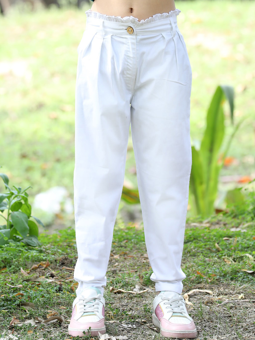 

Cutiekins Girls Cotton Mid-Rise Pleated Jodhpuris Trousers, White