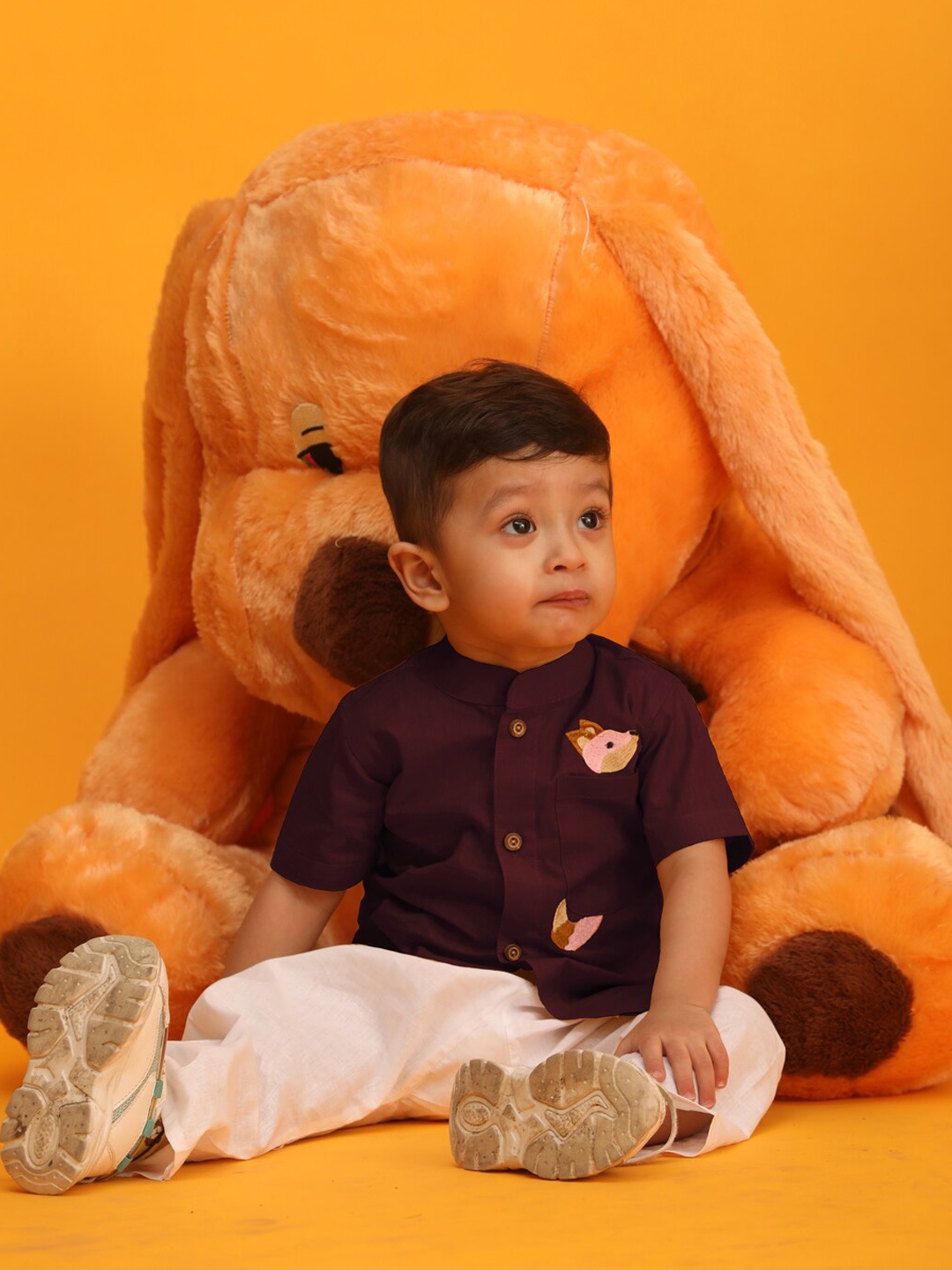 

VASTRAMAY Boys Embroidered Thread Work Kurta With Pyjamas, Purple