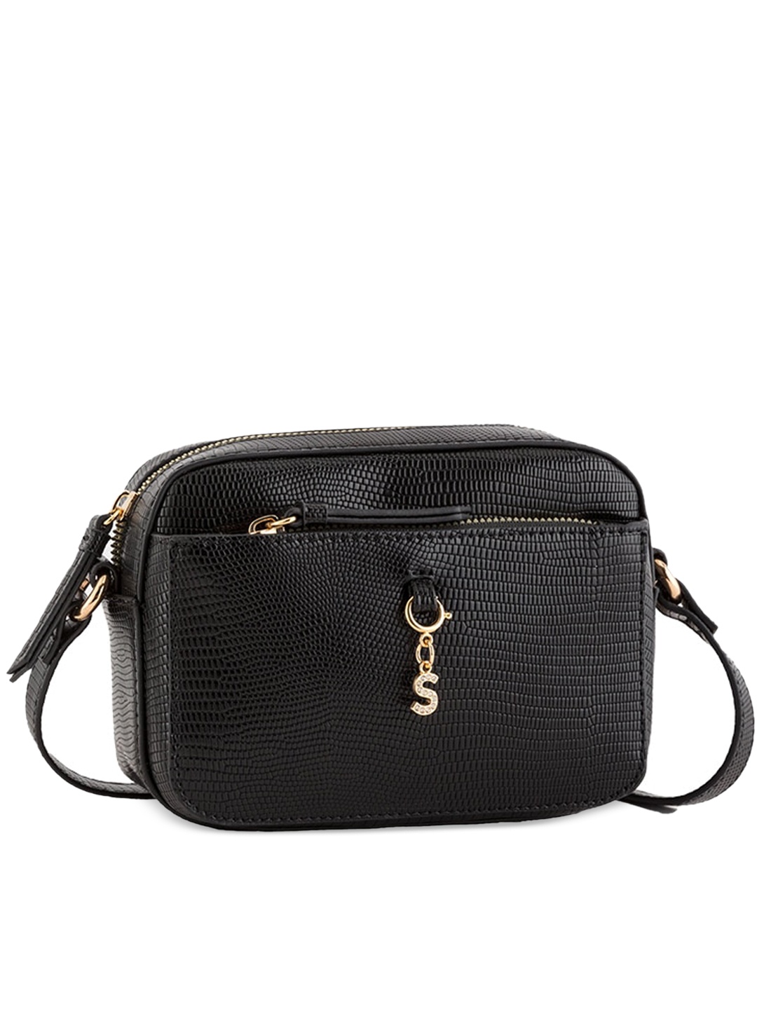 

CARPISA Textured Structured Sling Bag, Black