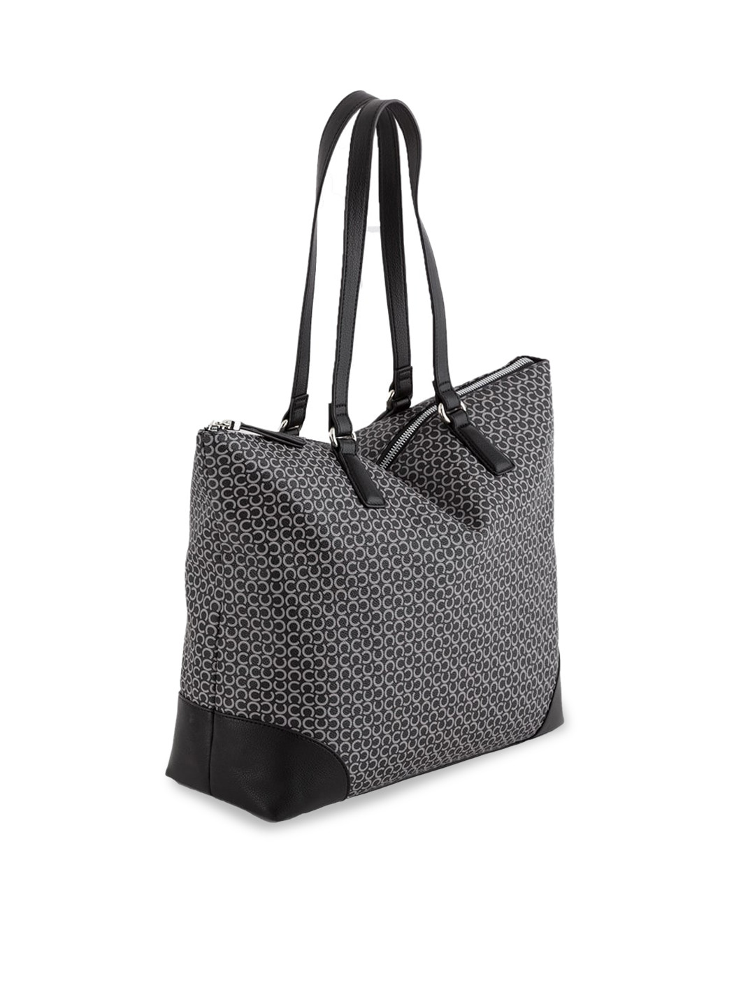 

CARPISA Black Geometric Printed Structured Leather Tote Bag