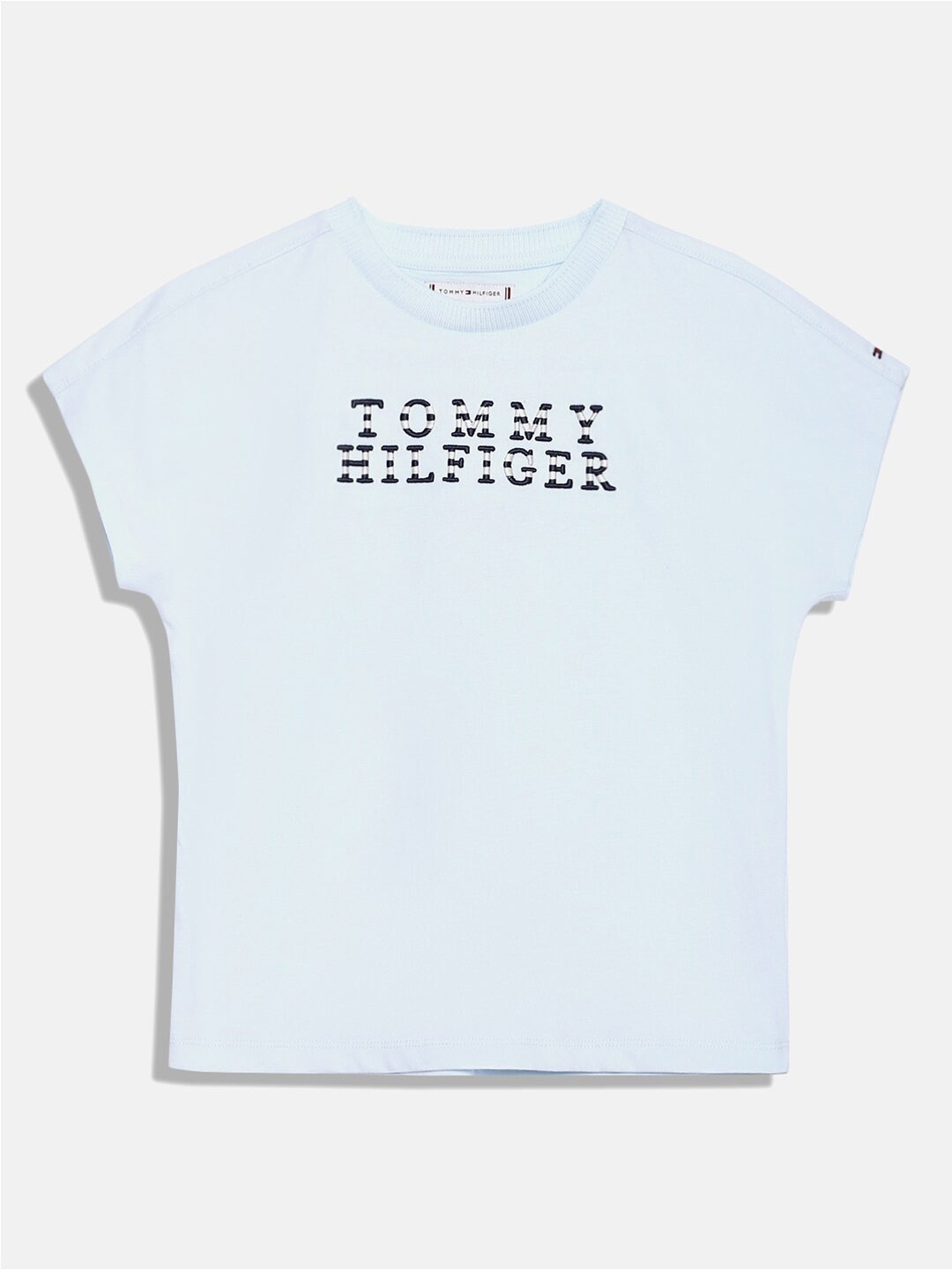 

Tommy Hilfiger Girls Typography Embroidered Extended Sleeves Cotton T-shirt, Blue