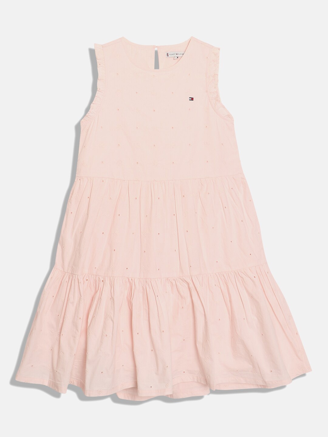 

Tommy Hilfiger Girls Self Design Tiered A-Line Dress, Pink