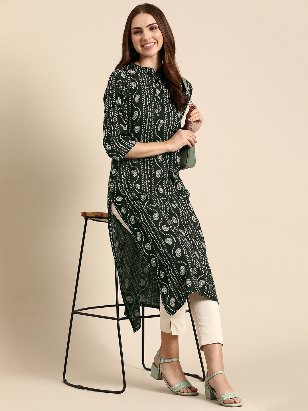

Anouk Women Bandhani Printed Kurta, Green