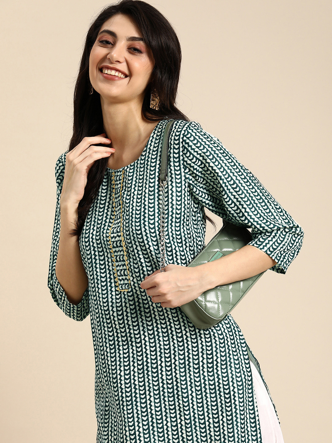 

Anouk Geometric Printed Kurta, Green