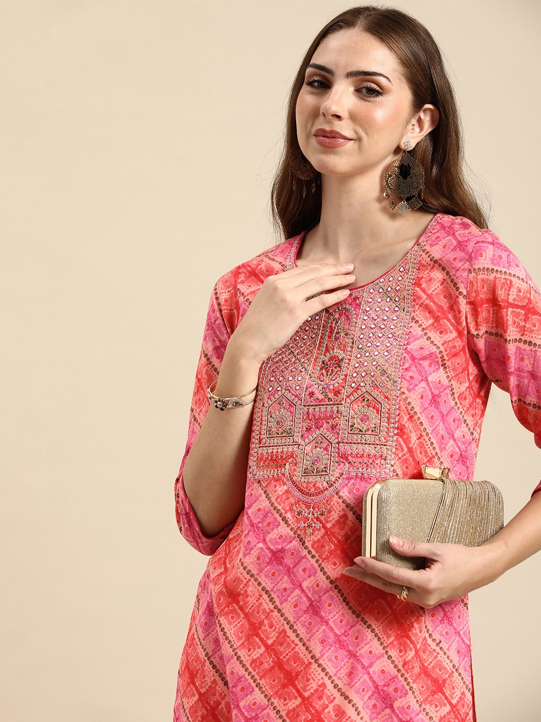 

Anouk Ethnic Motifs Printed Mirror Work Kurta, Multi