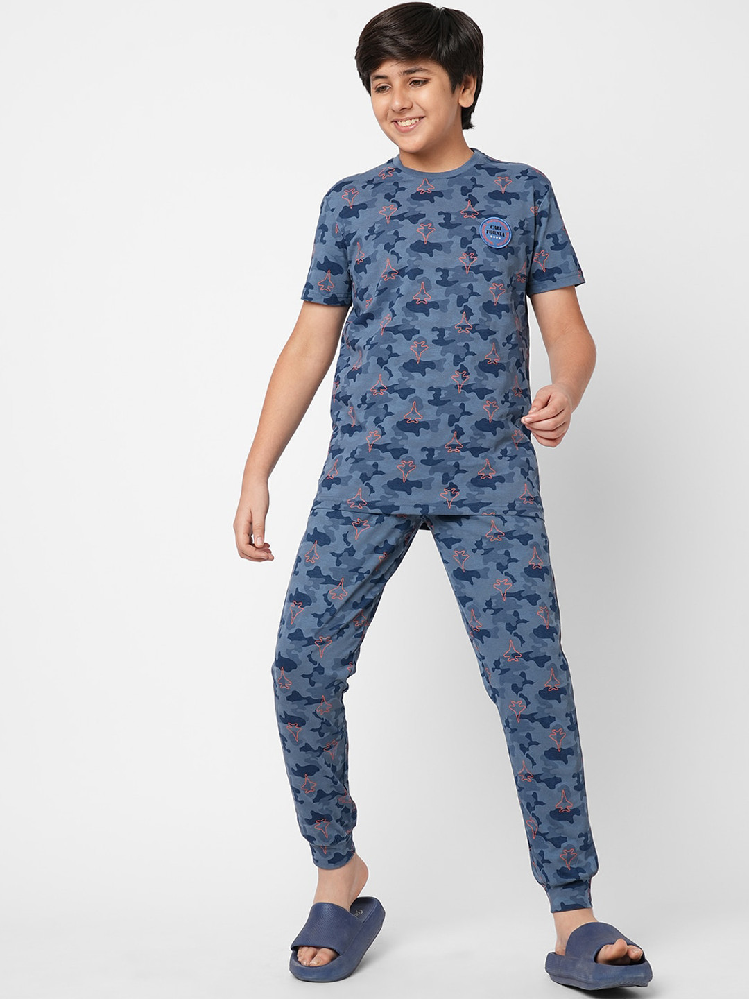 

Sweet Dreams Boys Graphic Printed Night Suit, Blue