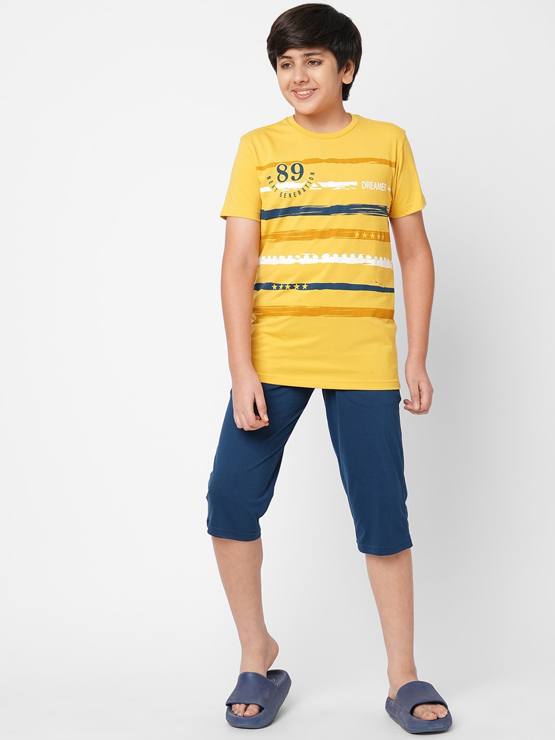 

Sweet Dreams Boys Graphic Printed Night Suit, Yellow