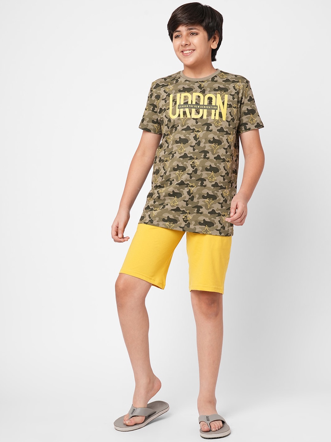 

Sweet Dreams Boys Camouflage Printed Night Suit, Green