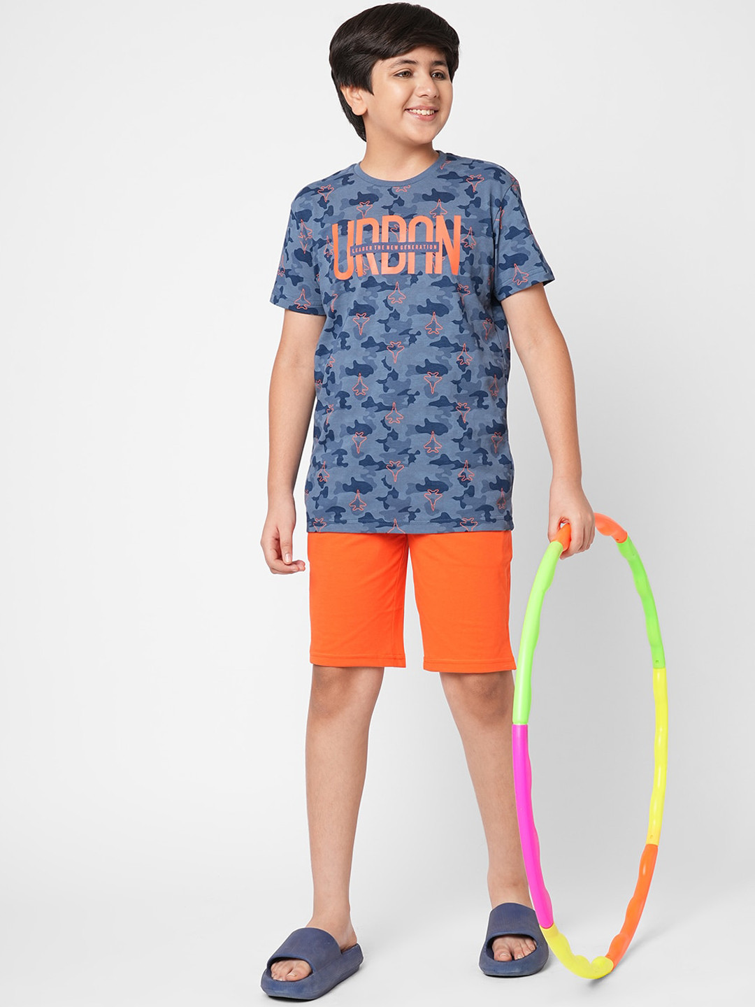 

Sweet Dreams Boys Camouflage Printed Short Sleeves Night Suit, Blue