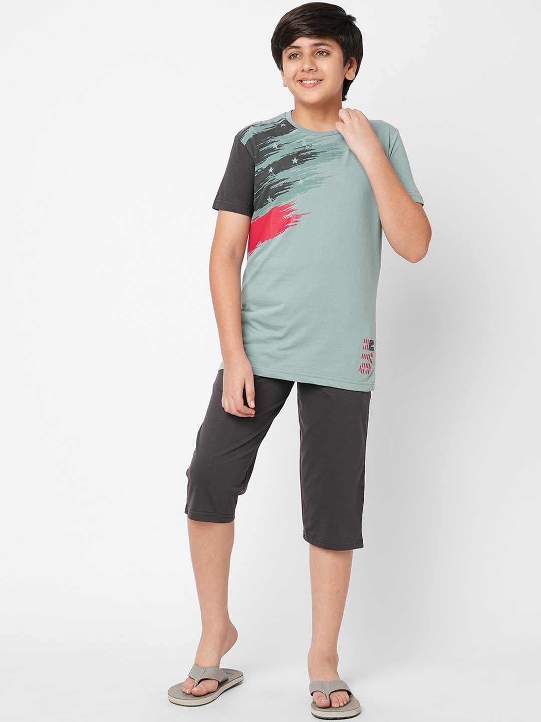 

Sweet Dreams Boys Abstract Printed Night Suit, Green