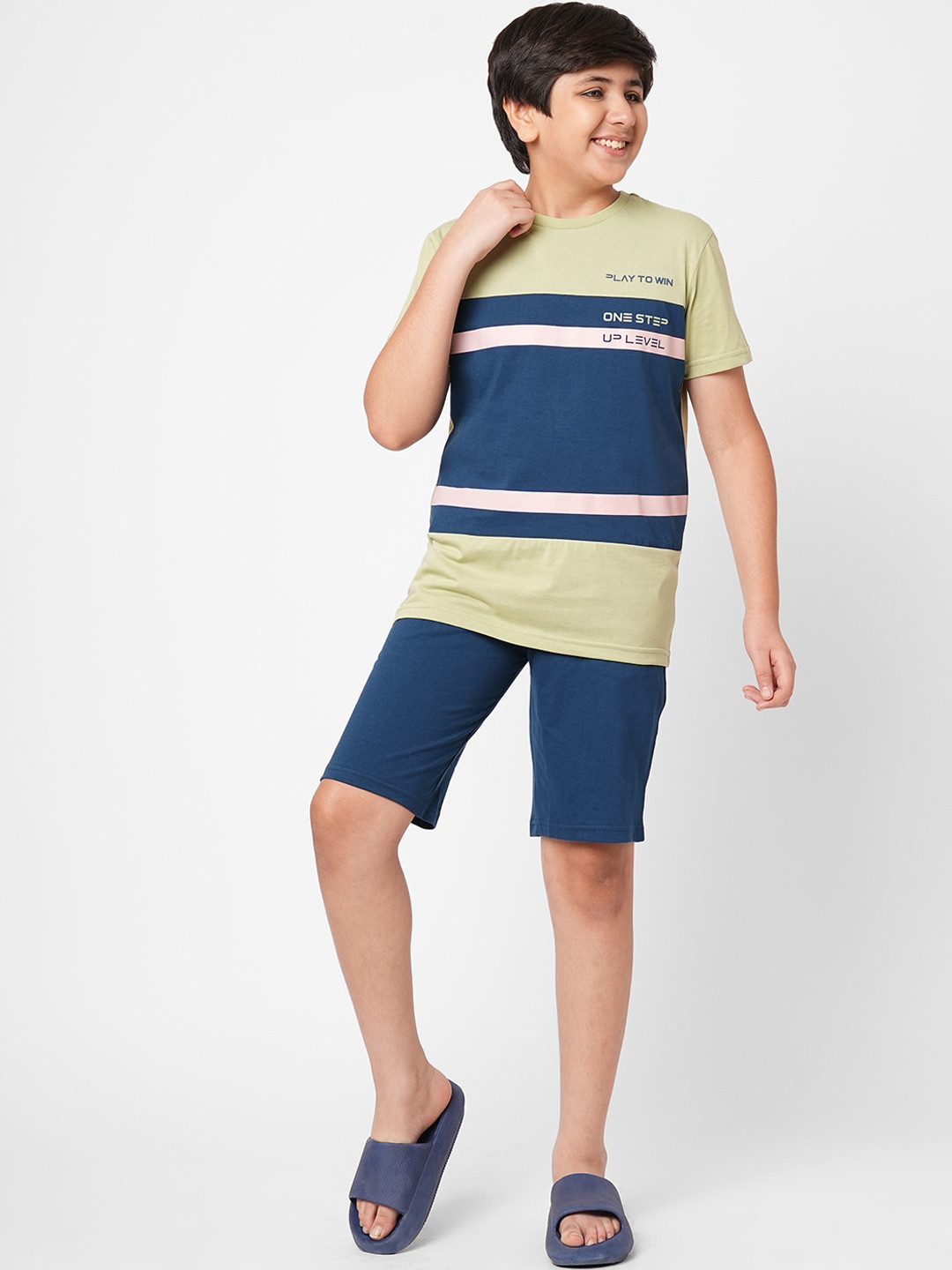 

Sweet Dreams Boys Striped Night Suit, Green