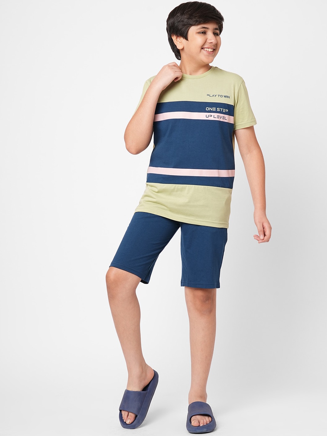 

Sweet Dreams Boys Striped Night Suit, Green
