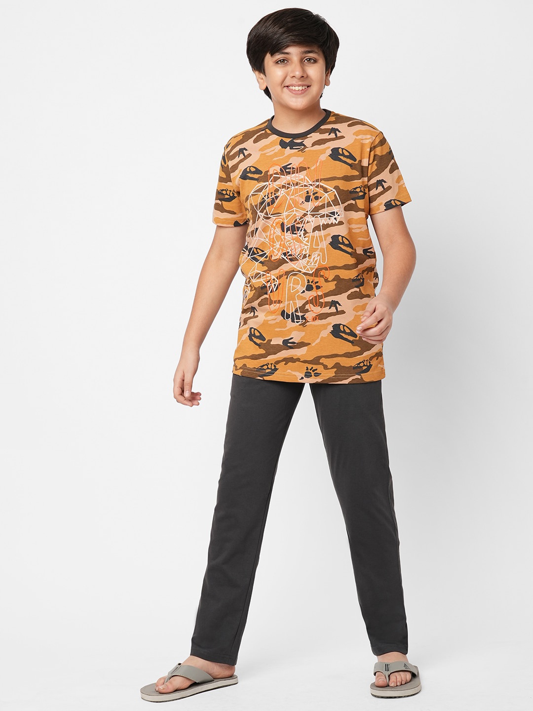 

Sweet Dreams Boys Graphic Printed Night Suit, Orange