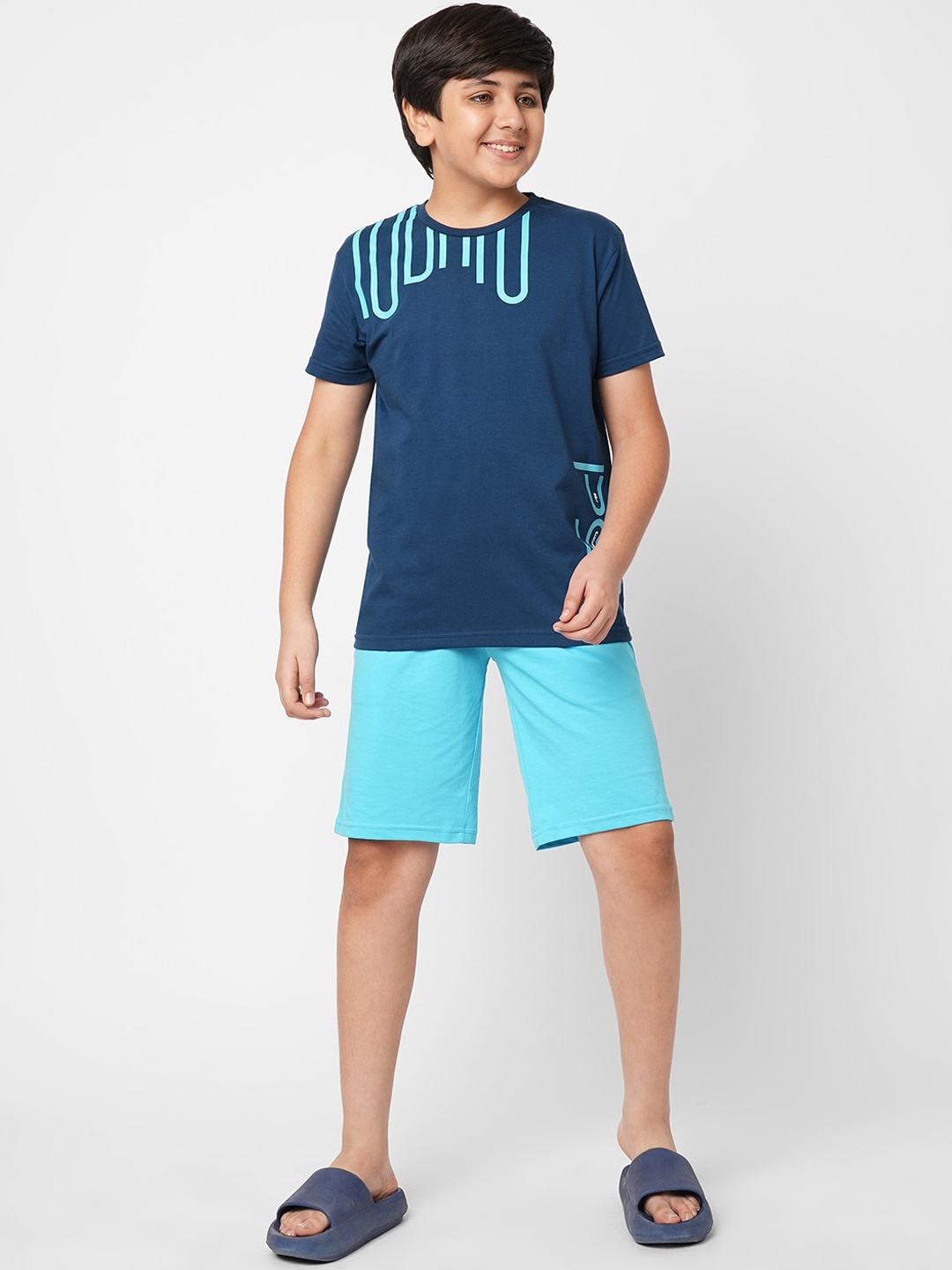 

Sweet Dreams Boys Typography Printed Night Suit, Navy blue