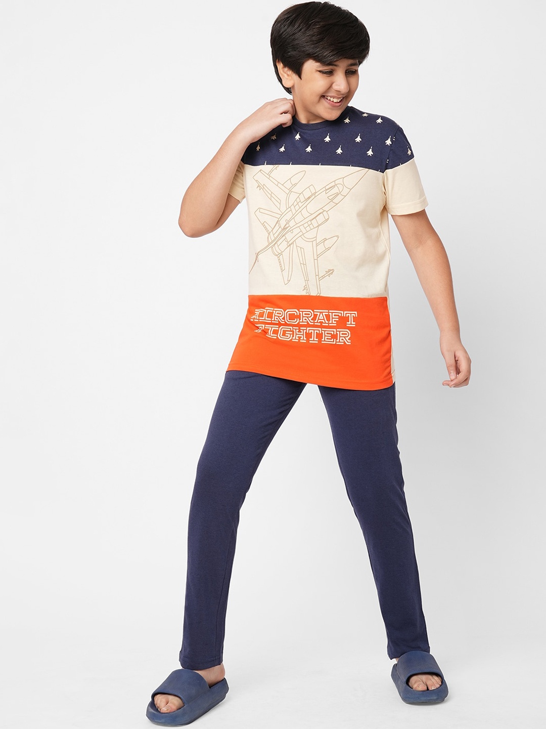 

Sweet Dreams Boys Graphic Printed Night Suit, Navy blue