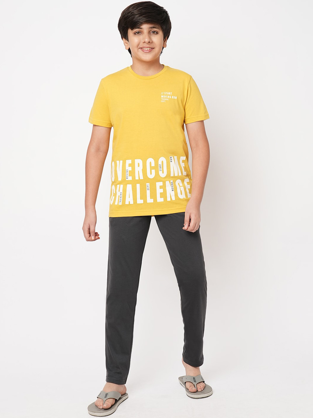 

Sweet Dreams Boys Typography Printed Night Suit, Yellow