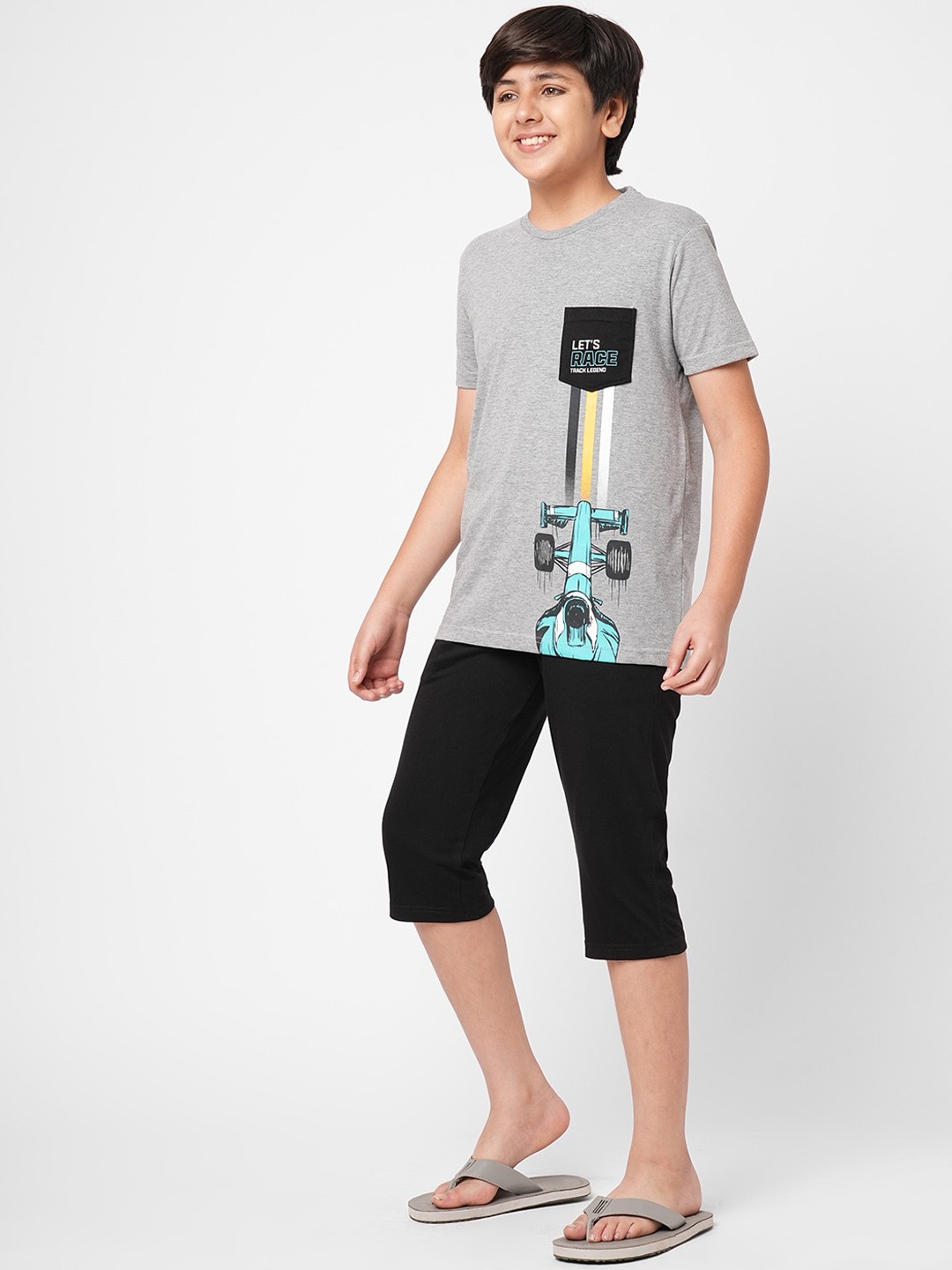 

Sweet Dreams Boys Typography Printed Night Suit, Grey melange