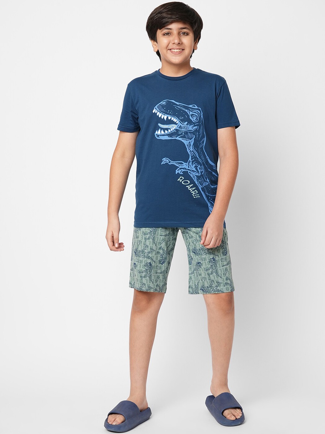 

Sweet Dreams Boys Graphic Printed Night Suit, Navy blue