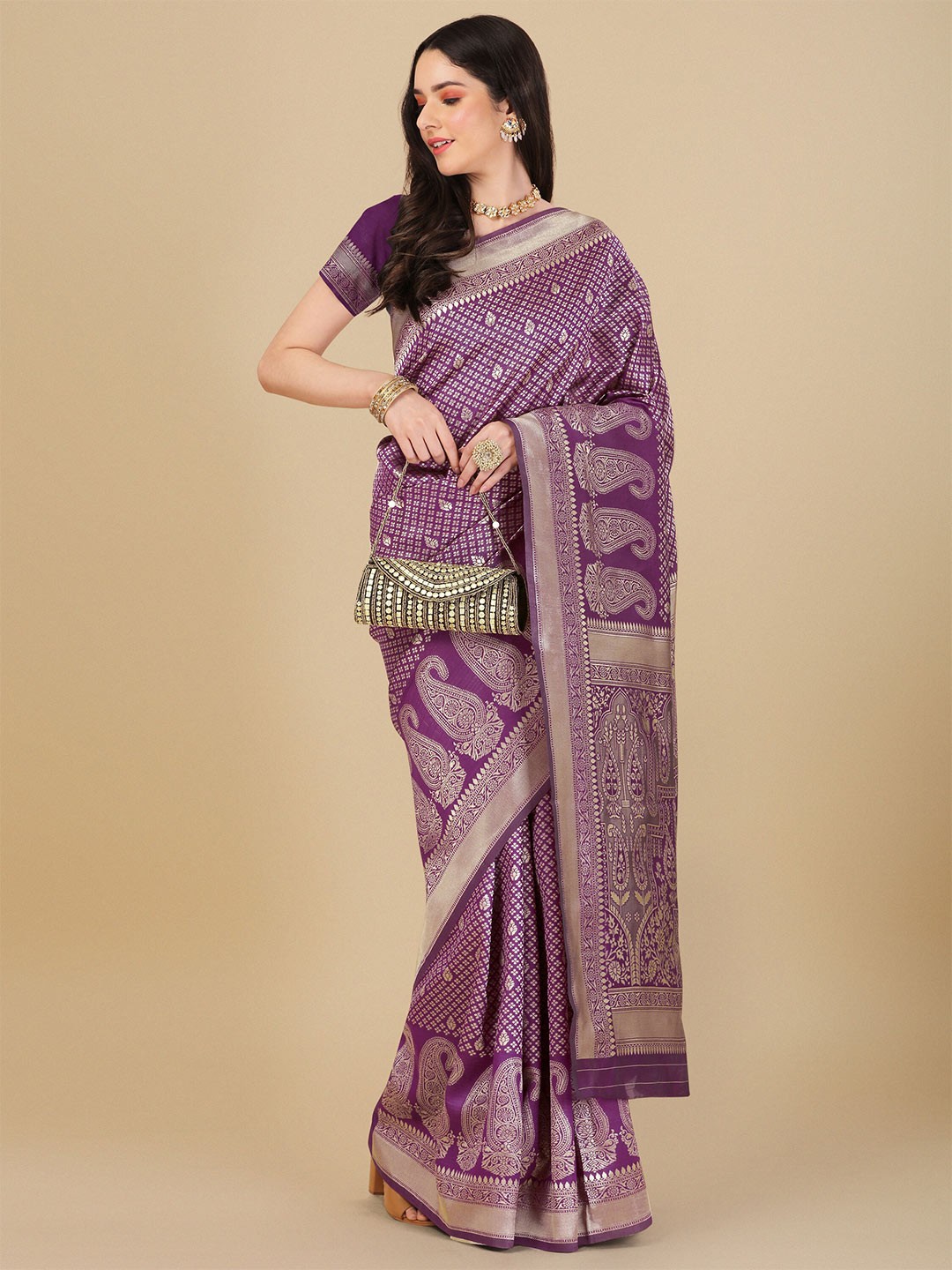 

KALINI Ethnic Motif Woven Design Zari Art Silk Banarasi Saree, Pink